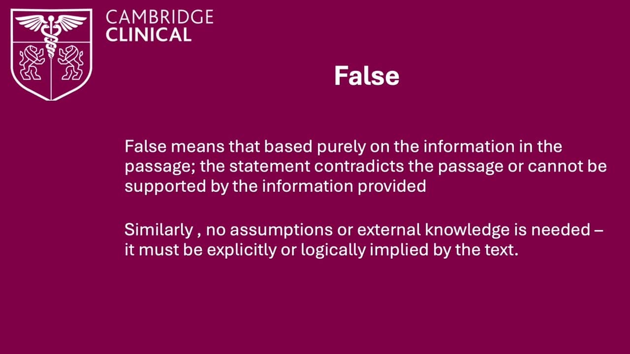 Verbal Reasoning: True False Can't Tell